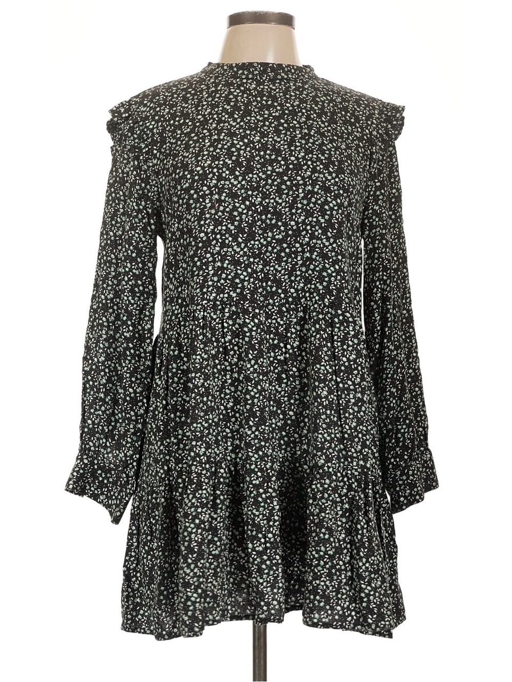 Pull&Bear Black Mini Dress with Mint Floral Print